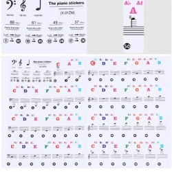 88 keys - Colourful piano notes - transparent keyboard stickersPiano