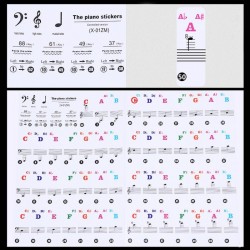 88 keys - Colourful piano notes - transparent keyboard stickersPiano