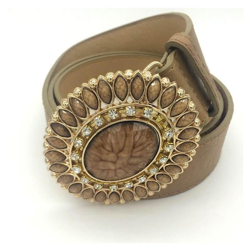 Correia de couro vintage de luxo com cristal & pérolas fivela redonda