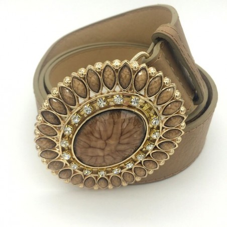 Correia de couro vintage de luxo com cristal & pérolas fivela redonda