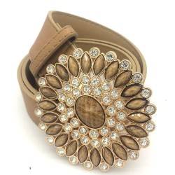 Correia de couro vintage de luxo com cristal & pérolas fivela redonda