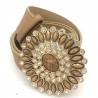 Correia de couro vintage de luxo com cristal & pérolas fivela redonda