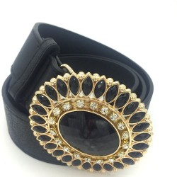 Correia de couro vintage de luxo com cristal & pérolas fivela redonda