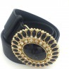 Correia de couro vintage de luxo com cristal & pérolas fivela redonda