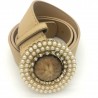 Correia de couro vintage de luxo com cristal & pérolas fivela redonda
