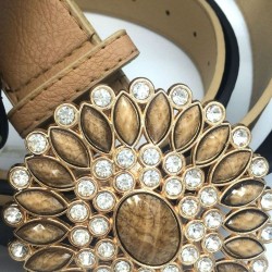 Correia de couro vintage de luxo com cristal & pérolas fivela redonda