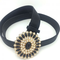 Correia de couro vintage de luxo com cristal & pérolas fivela redonda