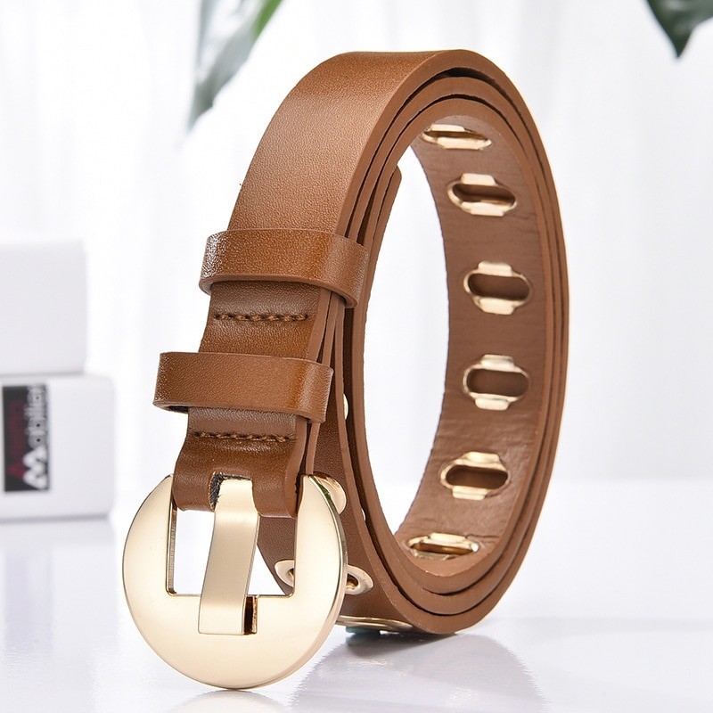 Correia de couro na moda com fivela de metal e furos