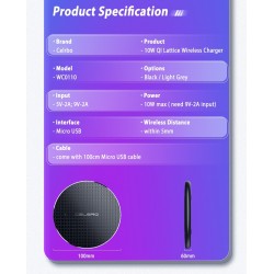 Carregador sem fio 10W QI - bloco de carregamento rápido para iPhone - Samsung S20 - Nota 10 Plus - Xiaomi MI 9