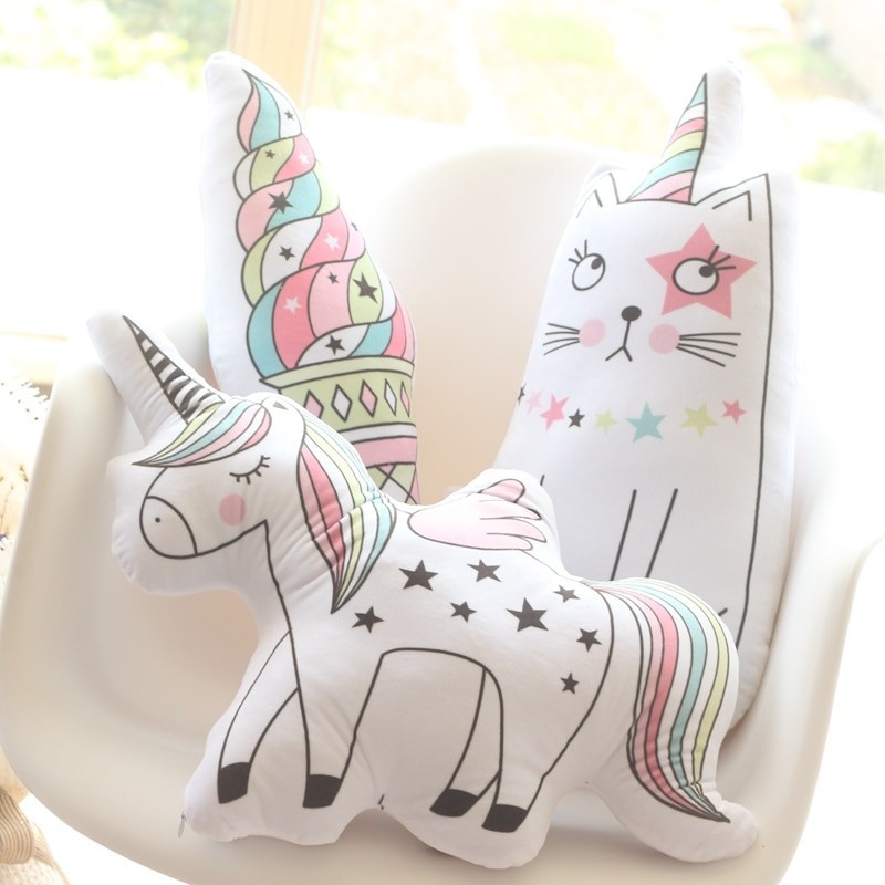 Travesseiro em forma de unicórnio, gato e gelado - brinquedo macio