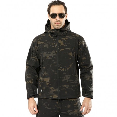 Exército - camuflagem - jaqueta impermeável com capuz e zíperes