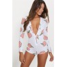 Sexy macacão profundo v-neck - manga longa impresso macacão com botões