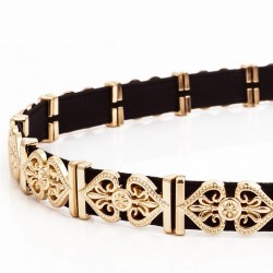 Cinto elegante na moda com padrão de folha e fivela de metal