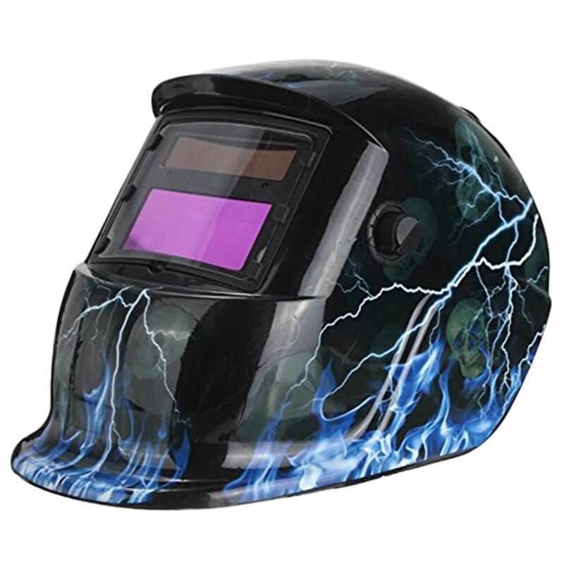 Capacete de soldagem - auto escurecimento - ajustável - solar - azul flash / crânio