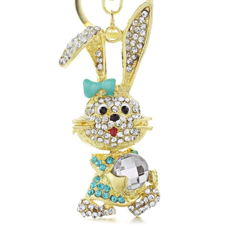 Chaveiro de coelho de coelho de coelho de ouro e cristal Chaveiro de coelho de coelho de coelho de ouro e cristal