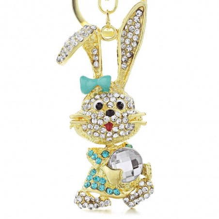 Chaveiro de coelho de coelho de coelho de ouro e cristal