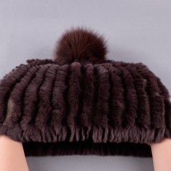 Chapéu de pele de coelho de malha com pompom