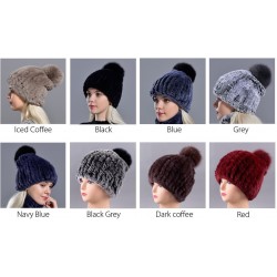 Knitted rabbit fur hat with pompomHats & Caps
