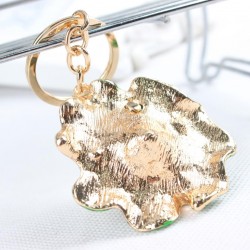Frog & folha de lótus verde - chaveiro de cristal