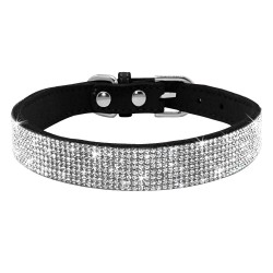 Colar de couro com strass para cães e gatos