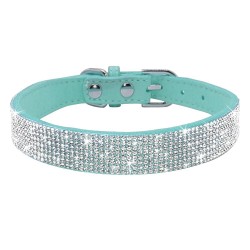 Colar de couro com strass para cães e gatos