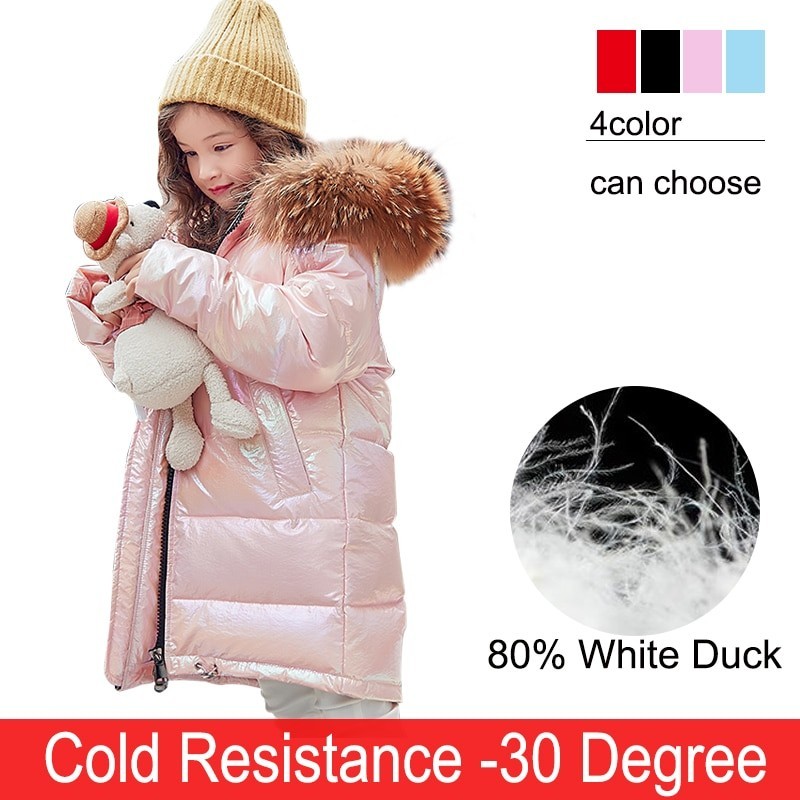 Fashionable - warm long jacket for kids with fur hoodKids
