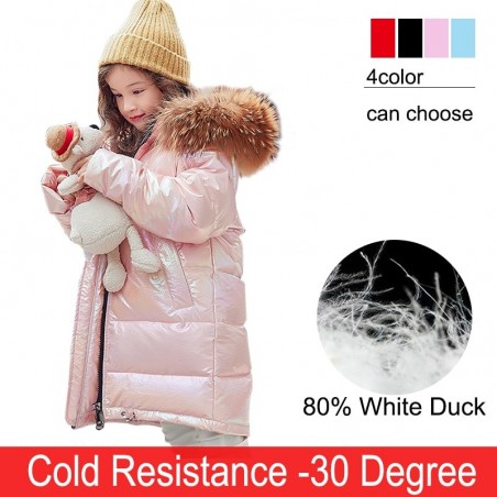 Fashionable - warm long jacket for kids with fur hoodKids