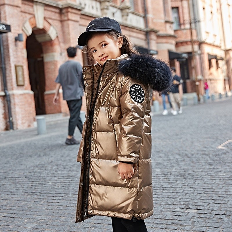 jaqueta de inverno longa - quente com capuz de pele - para meninas