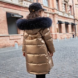 jaqueta de inverno longa - quente com capuz de pele - para meninas