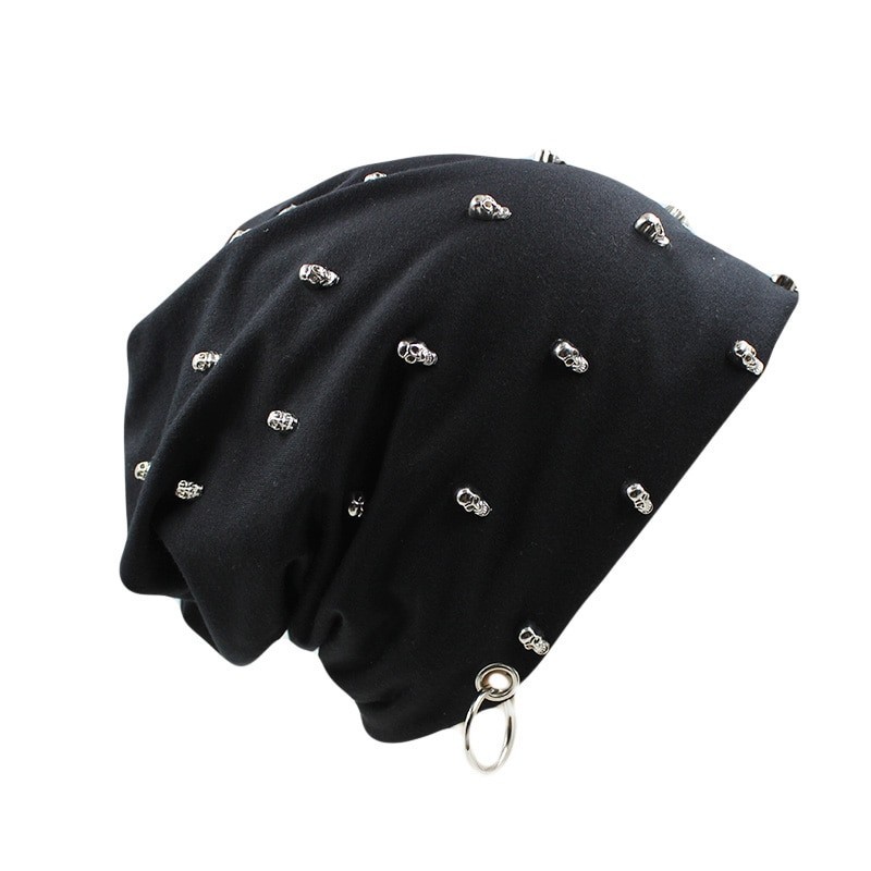 Chapéu de algodão casual com crânio e anel de prata