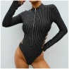 Fato de corpo sexy sem costas com decote e zíper