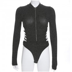 Fato de corpo sexy sem costas com decote e zíper