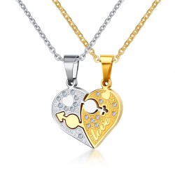 colar pingente de charme strass - colar de cadeia de link em forma de coração amor - acessórios de jóias do presente