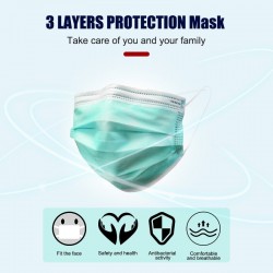 Máscaras descartáveis face / boca - 3 camada - anti-poeira - anti bacteriano - verde premium