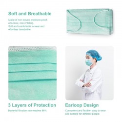 Máscaras descartáveis face / boca - 3 camada - anti-poeira - anti bacteriano - verde premium