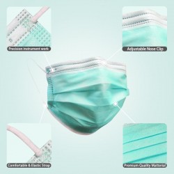 Máscaras descartáveis face / boca - 3 camada - anti-poeira - anti bacteriano - verde premium