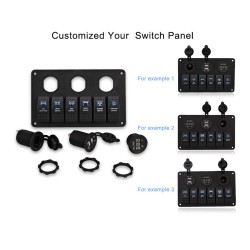 6 Gang 12V painel de interruptor - 5V Dual USB - voltímetro digital