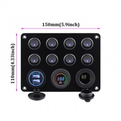 8 Gang toggle switch panel - 12V - 24V - Dual USB - digital voltmeter - waterproofSwitches