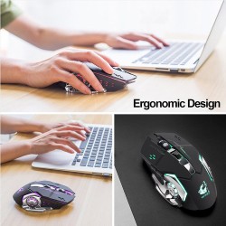 Mouse de jogo óptico sem fio - recarregável - silencioso - retroiluminado LED - ergonômico