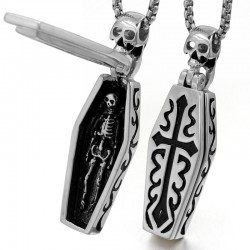 Coffin vintage com esqueleto - colar de aço inoxidável