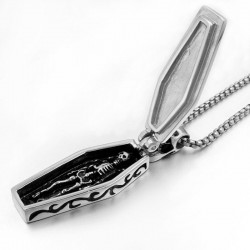 Coffin vintage com esqueleto - colar de aço inoxidável