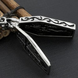 Coffin vintage com esqueleto - colar de aço inoxidável