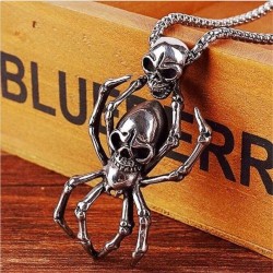 Vintage silver spider & skull pendant - stainless steel necklaceNecklaces