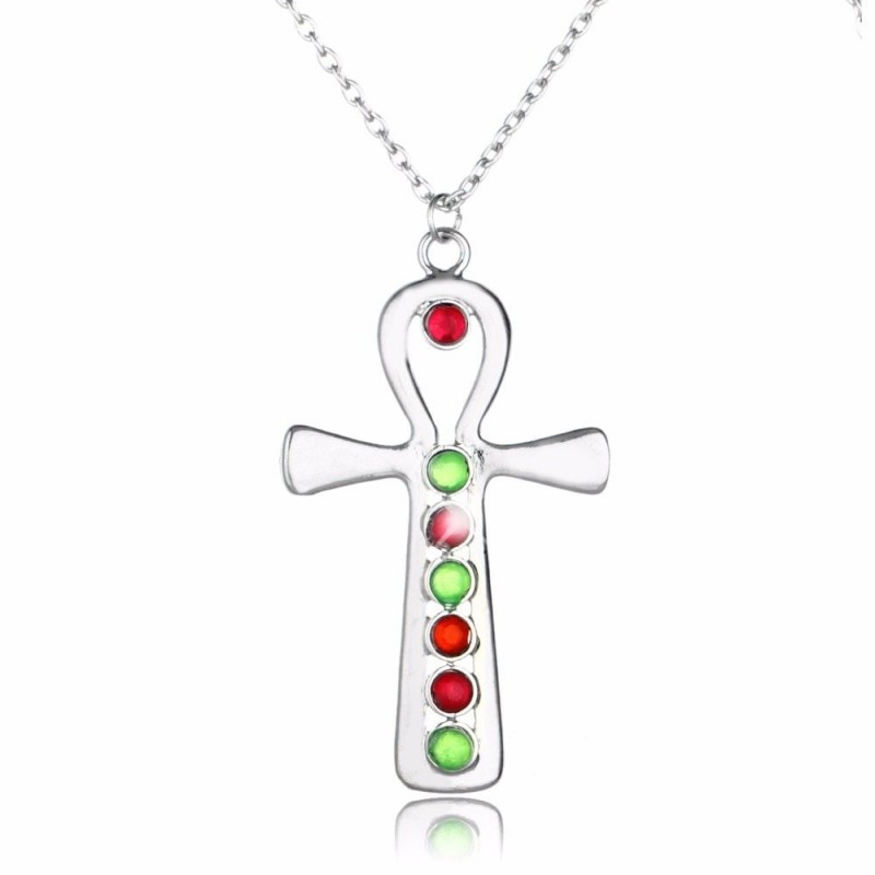 Silver Cross with colourful crystals - stainless steel necklaceNecklaces