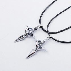 Black & silver Cross with ring - rope chain - necklace for couple - 2 piecesNecklaces