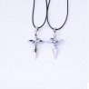 Black & silver Cross with ring - rope chain - necklace for couple - 2 piecesNecklaces