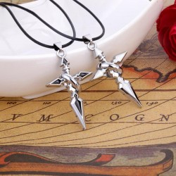 Black & silver Cross with ring - rope chain - necklace for couple - 2 piecesNecklaces