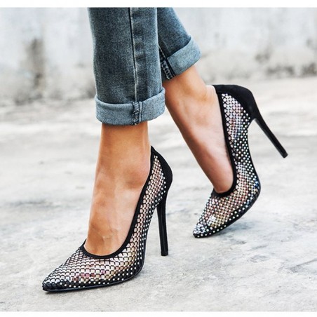 Crystals - mesh - high heels pumps - blackHigh heels