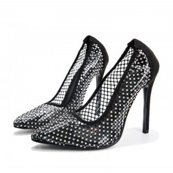 Crystals - mesh - high heels pumps - blackHigh heels