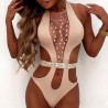 Fato de banho sexy de uma peça - com malha frontal & cristais - monokini